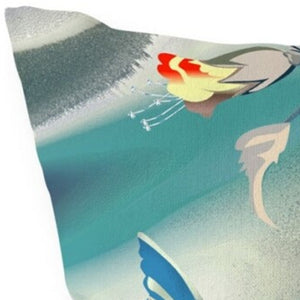 Homeroots 26" X 26" Blue And Gray Bird Blown Seam Floral Indoor Outdoor Throw Pillow  Polyester And Cotton Blend 485481