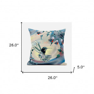 Homeroots 26x26 Yellow Green Blue Bird Blown Seam Broadcloth Animal Print Throw Pillow   485492