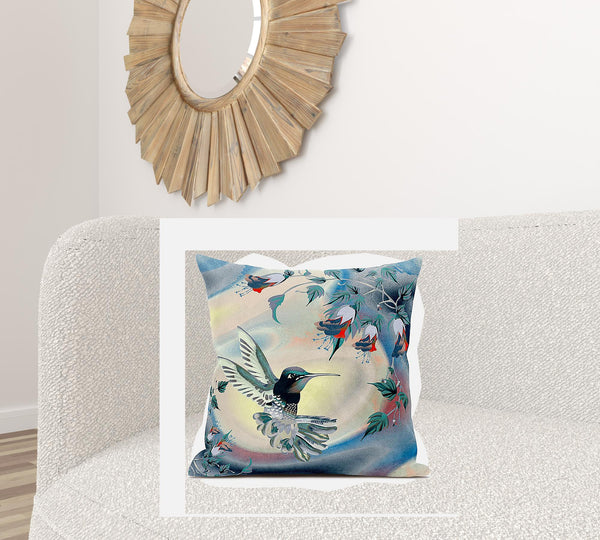 Homeroots 26x26 Yellow Green Blue Bird Blown Seam Broadcloth Animal Print Throw Pillow   485492