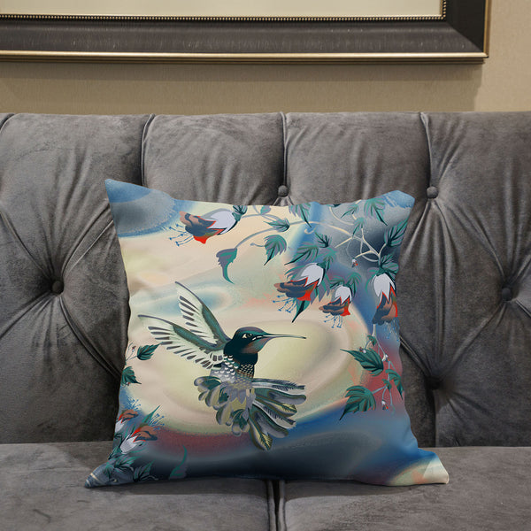 Homeroots 26x26 Yellow Green Blue Bird Blown Seam Broadcloth Animal Print Throw Pillow   485492