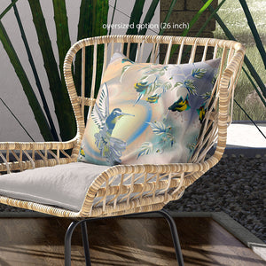 Homeroots 26x26 Yellow Orange Bird Blown Seam Broadcloth Animal Print Throw Pillow   485498