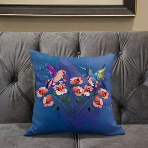 Homeroots 26x26 Blue Pink Gray Bird Blown Seam Broadcloth Animal Print Throw Pillow   485503