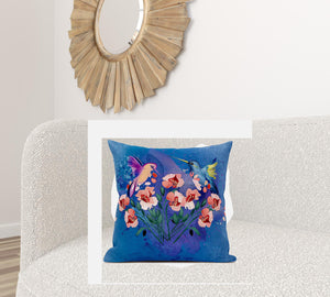 Homeroots 26x26 Blue Pink Gray Bird Blown Seam Broadcloth Animal Print Throw Pillow   485503