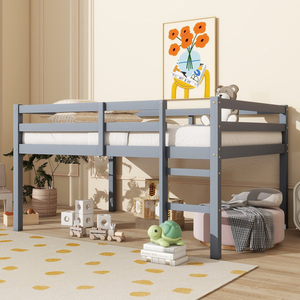 English Elm Full Rubber Wood Loft Bed with Ladder and Under-Bed Storage Space, Sturdy Minimalist Design for Comfort Grey W504P283515