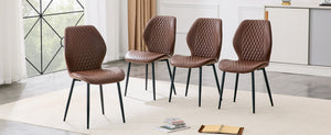 English Elm 4-piece Diamond Quilted Upholstered Dining Chair Set with Sleek Black Metal Legs Brown+Black W1151P458008