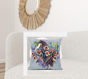 Homeroots 26x26 Brown Blue Gray Bird Blown Seam Broadcloth Animal Print Throw Pillow   485511