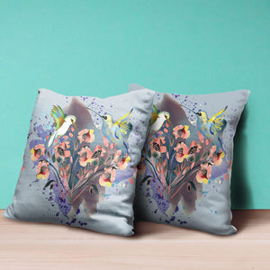 Homeroots 28x28 Brown Blue Gray Bird Blown Seam Broadcloth Animal Print Throw Pillow   485513