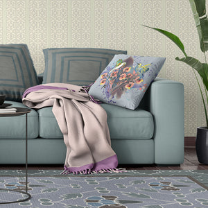 Homeroots 28x28 Brown Blue Gray Bird Blown Seam Broadcloth Animal Print Throw Pillow   485513