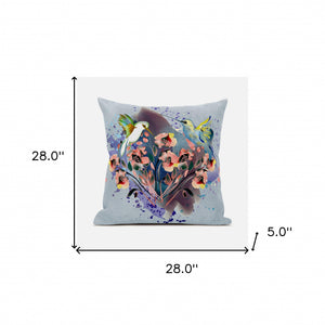 Homeroots 28x28 Brown Blue Gray Bird Blown Seam Broadcloth Animal Print Throw Pillow   485513