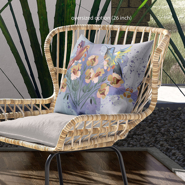 Homeroots 26x26 Mutedmint Yellow Blue Bird Blown Seam Broadcloth Animal Print Throw Pillow   485520