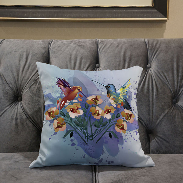 Homeroots 26x26 Mutedmint Yellow Blue Bird Blown Seam Broadcloth Animal Print Throw Pillow   485520