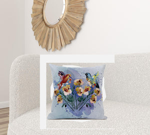 Homeroots 26x26 Mutedmint Yellow Blue Bird Blown Seam Broadcloth Animal Print Throw Pillow   485520