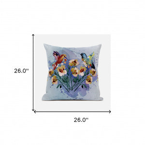 Homeroots 26x26 Mutedmint Yellow Blue Bird Blown Seam Broadcloth Animal Print Throw Pillow   485520