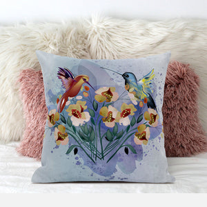 Homeroots 28x28 Mutedmint Yellow Blue Bird Blown Seam Broadcloth Animal Print Throw Pillow   485522