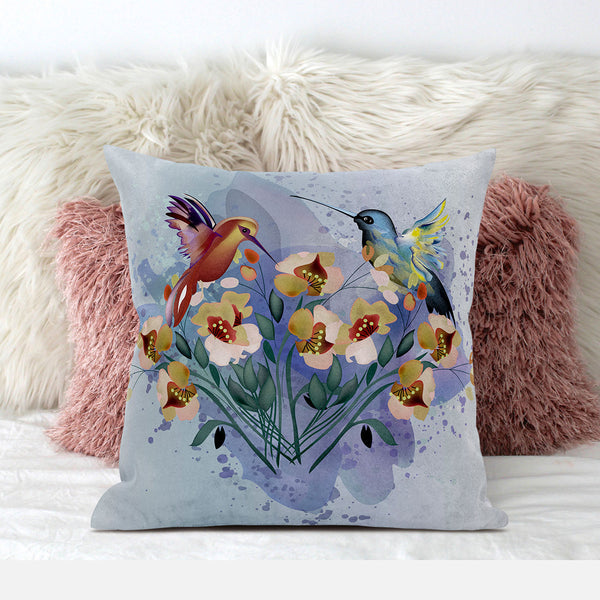 Homeroots 28x28 Mutedmint Yellow Blue Bird Blown Seam Broadcloth Animal Print Throw Pillow   485522