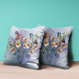 Homeroots 28x28 Mutedmint Yellow Blue Bird Blown Seam Broadcloth Animal Print Throw Pillow   485522