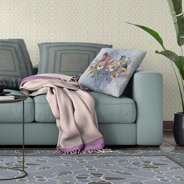 Homeroots 28x28 Mutedmint Yellow Blue Bird Blown Seam Broadcloth Animal Print Throw Pillow   485522