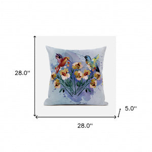 Homeroots 28x28 Mutedmint Yellow Blue Bird Blown Seam Broadcloth Animal Print Throw Pillow   485522