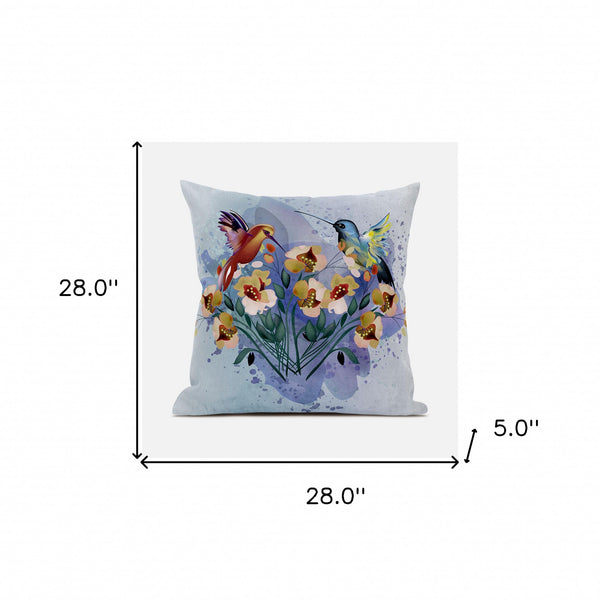 Homeroots 28x28 Mutedmint Yellow Blue Bird Blown Seam Broadcloth Animal Print Throw Pillow   485522