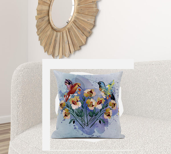 Homeroots 28x28 Mutedmint Yellow Blue Bird Blown Seam Broadcloth Animal Print Throw Pillow   485522