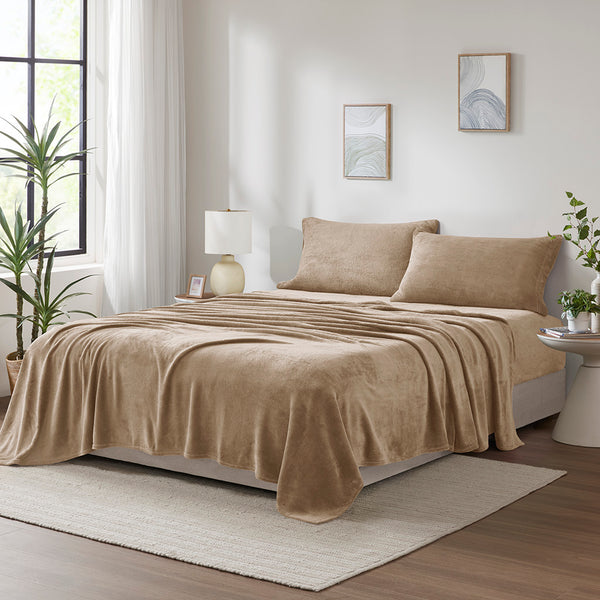 JLA Home True North by Sleep Philosophy - Micro Plush Soloft Sheet Set by Sleep Philosophy — Brushed Both Sides, Lightweight Warmth, OEKO-TEX Safe Taupe TN20-0586