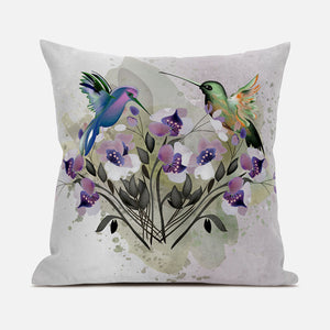 Homeroots 26x26 Beige Purple Brown Green Bird Blown Seam Broadcloth Animal Print Throw Pillow   485526