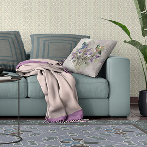 Homeroots 26x26 Beige Purple Brown Green Bird Blown Seam Broadcloth Animal Print Throw Pillow   485526