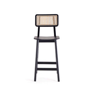 English Elm Versailles Cane Back Wood Counter Stool with Solid Ash Frame, Rattan Seat, 275 lb Capacity, Fully Assembled Black+Natural B365P398062