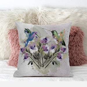Homeroots 28x28 Beige Purple Brown Green Bird Blown Seam Broadcloth Animal Print Throw Pillow   485528