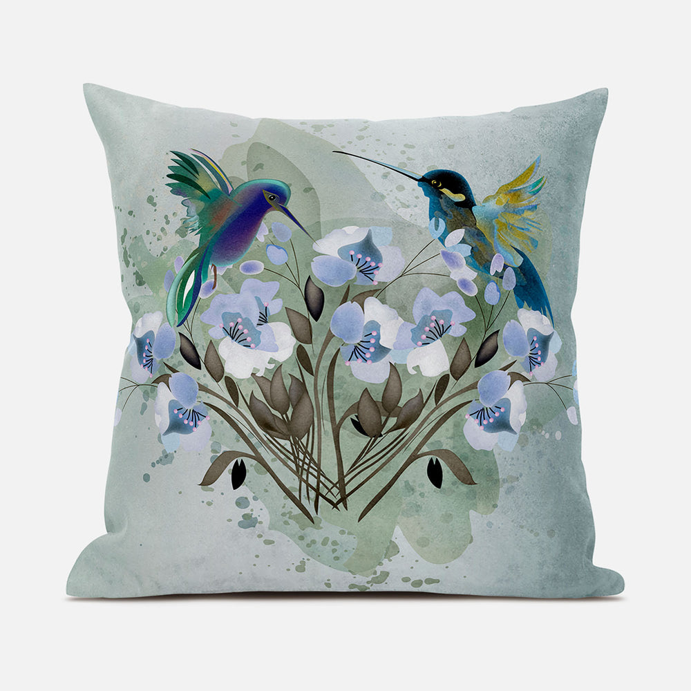 Homeroots 26x26 Green Blue Bird Blown Seam Broadcloth Animal Print Throw Pillow   485532
