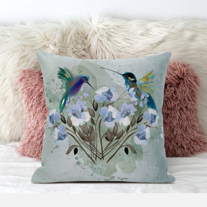 Homeroots 26x26 Green Blue Bird Blown Seam Broadcloth Animal Print Throw Pillow   485532