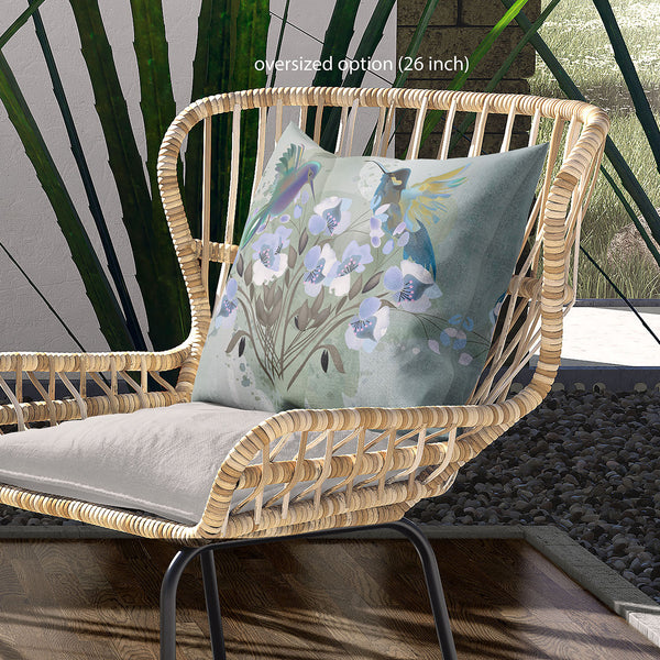 Homeroots 28x28 Green Blue Bird Blown Seam Broadcloth Animal Print Throw Pillow   485533