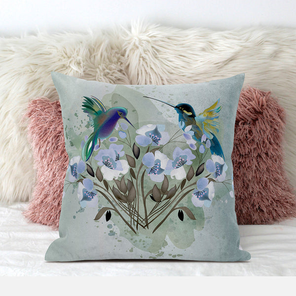 Homeroots 28x28 Green Blue Bird Blown Seam Broadcloth Animal Print Throw Pillow   485533