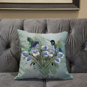 Homeroots 28x28 Green Blue Bird Blown Seam Broadcloth Animal Print Throw Pillow   485533