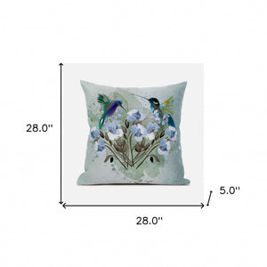 Homeroots 28x28 Green Blue Bird Blown Seam Broadcloth Animal Print Throw Pillow   485533