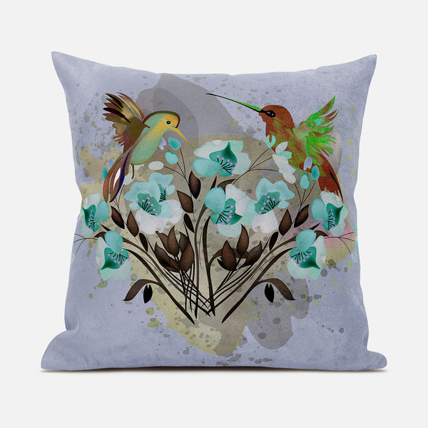 Homeroots 26x26 Green Brown Gray Bird Blown Seam Broadcloth Animal Print Throw Pillow   485537