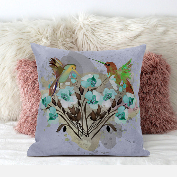 Homeroots 26x26 Green Brown Gray Bird Blown Seam Broadcloth Animal Print Throw Pillow   485537