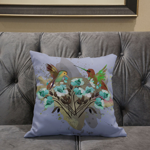 Homeroots 26x26 Green Brown Gray Bird Blown Seam Broadcloth Animal Print Throw Pillow   485537