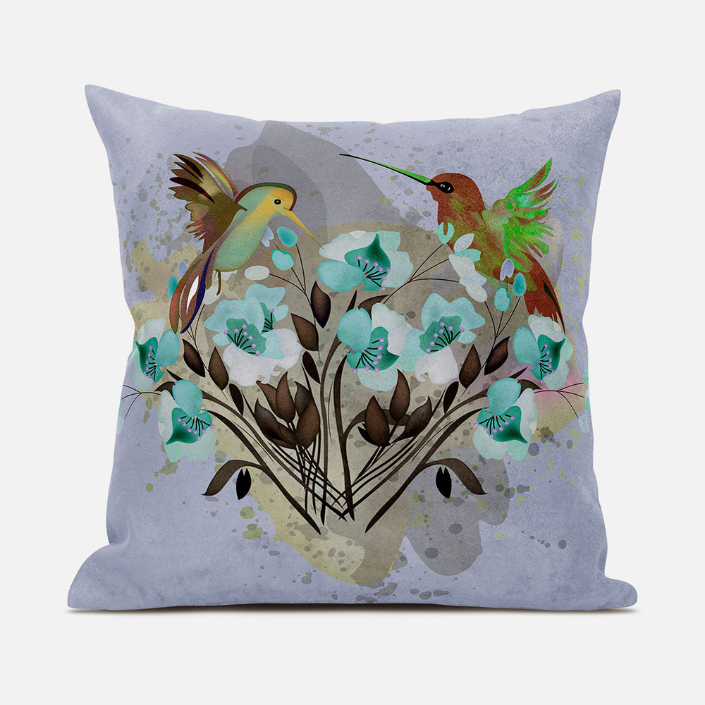 Homeroots 28x28 Green Brown Gray Bird Blown Seam Broadcloth Animal Print Throw Pillow   485538