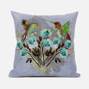 Homeroots 28x28 Green Brown Gray Bird Blown Seam Broadcloth Animal Print Throw Pillow   485538