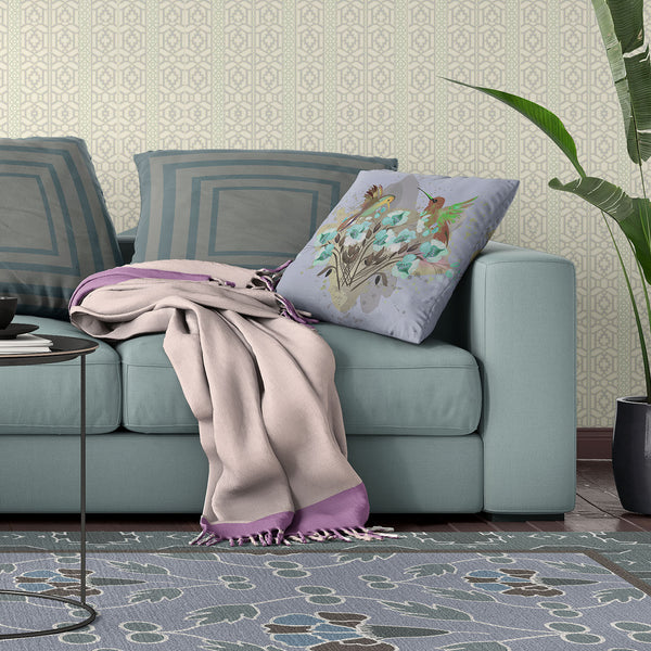 Homeroots 28x28 Green Brown Gray Bird Blown Seam Broadcloth Animal Print Throw Pillow   485538