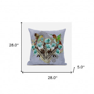 Homeroots 28x28 Green Brown Gray Bird Blown Seam Broadcloth Animal Print Throw Pillow   485538