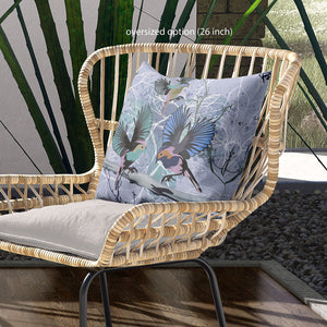 Homeroots 26x26 Blue Pink Gray Bird Blown Seam Broadcloth Animal Print Throw Pillow   485542