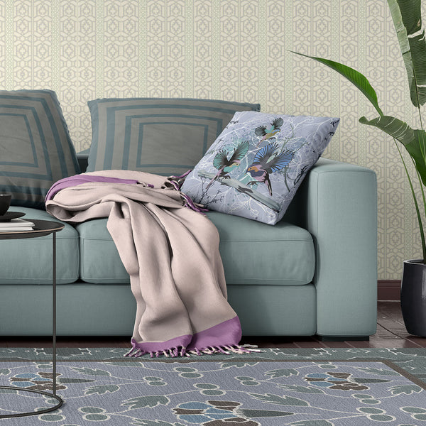 Homeroots 26x26 Blue Pink Gray Bird Blown Seam Broadcloth Animal Print Throw Pillow   485542