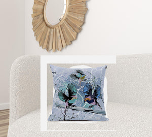 Homeroots 26x26 Blue Pink Gray Bird Blown Seam Broadcloth Animal Print Throw Pillow   485542