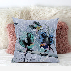 Homeroots 28x28 Blue Pink Gray Bird Blown Seam Broadcloth Animal Print Throw Pillow   485543