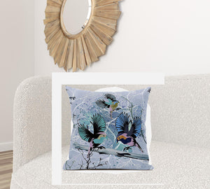 Homeroots 28x28 Blue Pink Gray Bird Blown Seam Broadcloth Animal Print Throw Pillow   485543