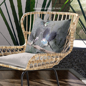 Homeroots 28x28 Off White Green Bird Blown Seam Broadcloth Animal Print Throw Pillow   485548