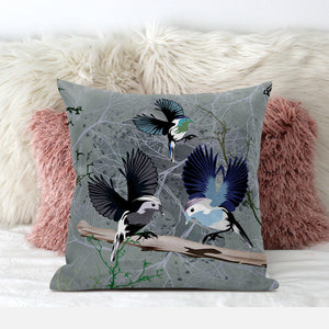 Homeroots 28x28 Off White Green Bird Blown Seam Broadcloth Animal Print Throw Pillow   485548