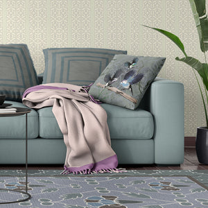 Homeroots 28x28 Off White Green Bird Blown Seam Broadcloth Animal Print Throw Pillow   485548